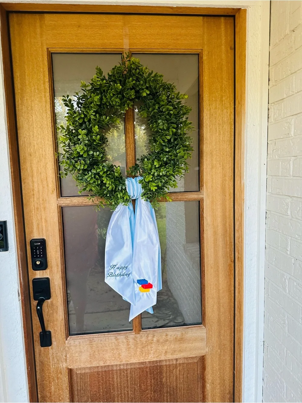 Happy Birthday Blue Satin Door Scarf with Block Embroidery